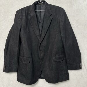 Circle S Dallas Blazer Sport Coat Jacket Men's 46L Black Denim Cotton Western